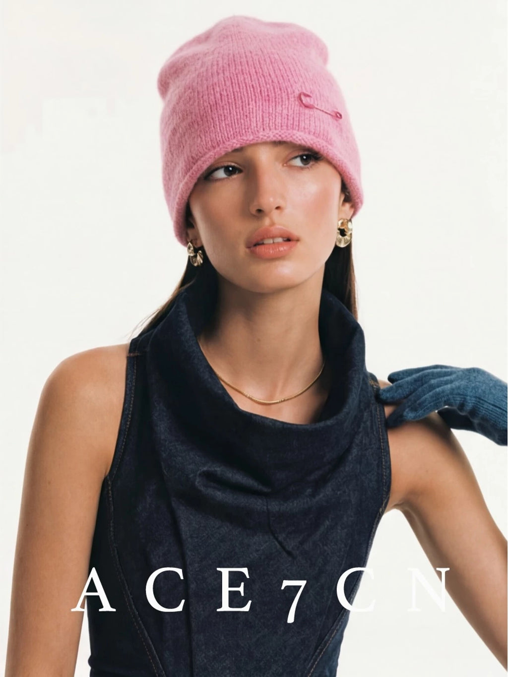 Safety-Pin Wool Knit Beanie — ACE7CN