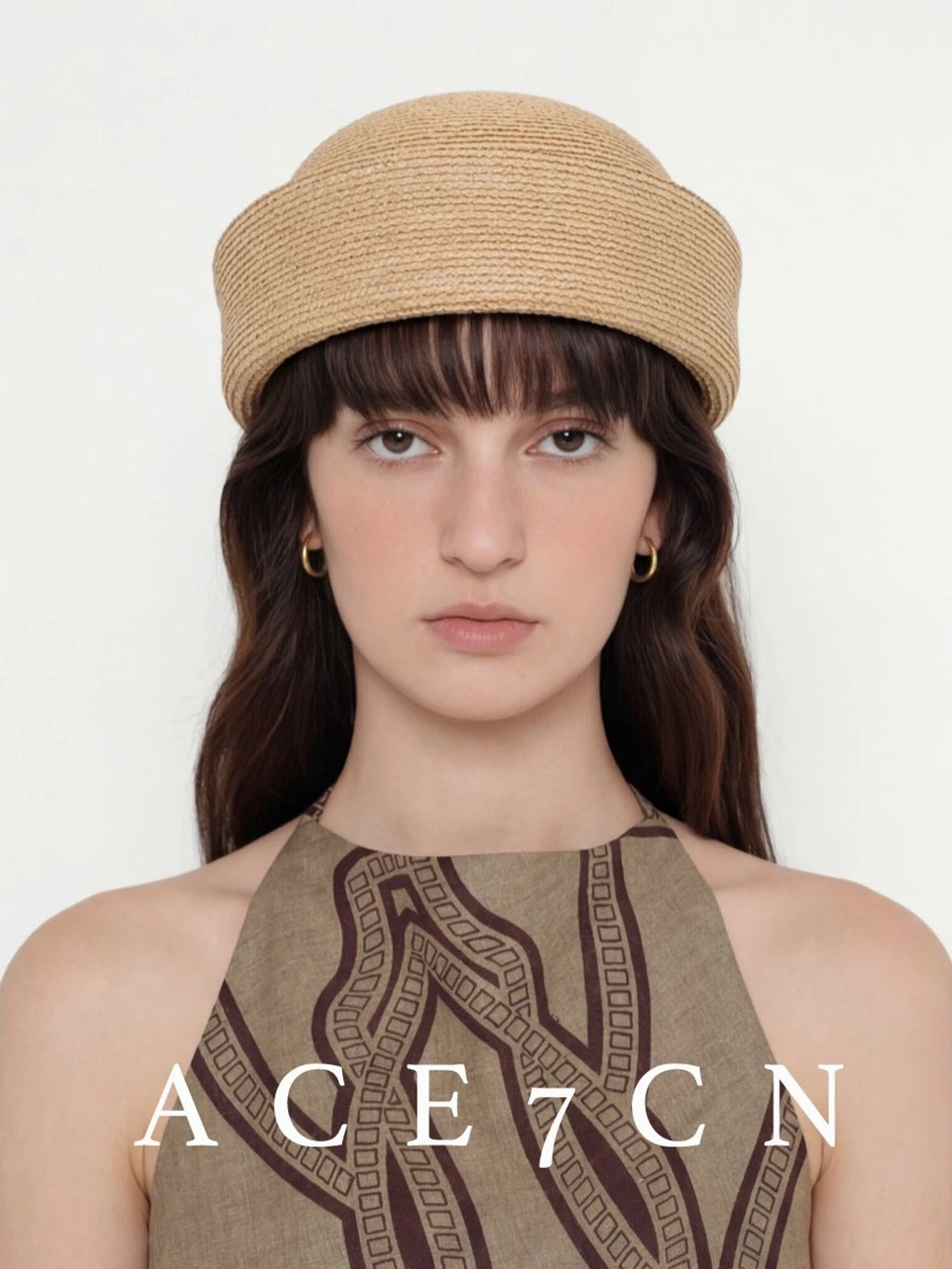 Rounded-Crown Straw Pillbox Hat — ACE7CN