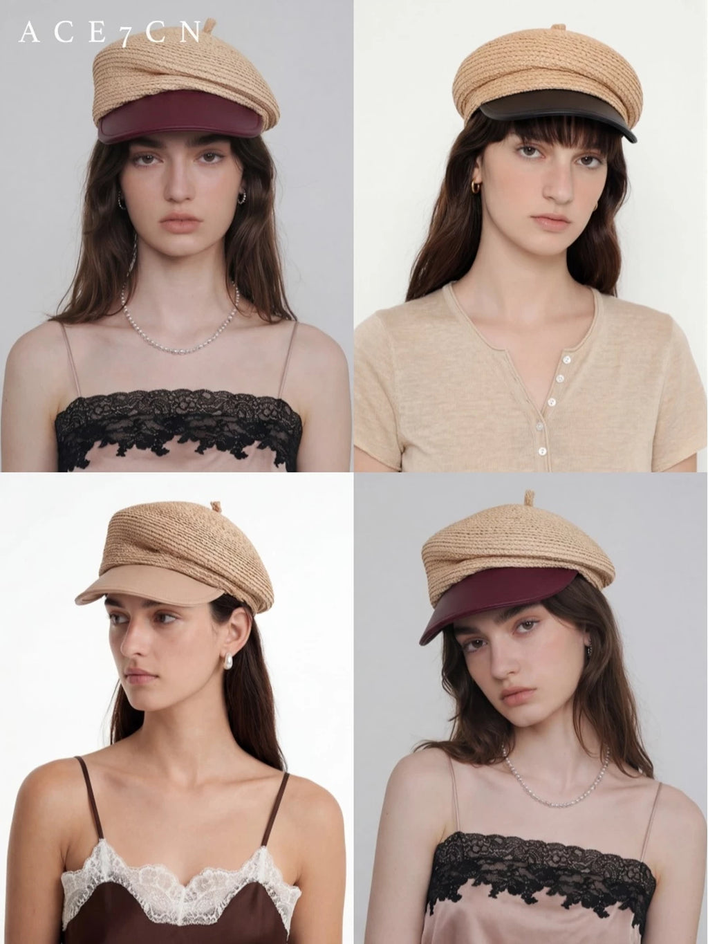 Two-Tone Raffia Equestrian Cap — ACE7CN