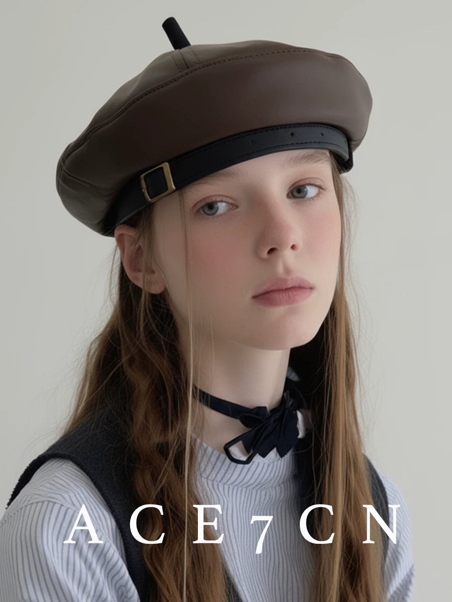 Faux-Leather Painter Beret — ACE7CN
