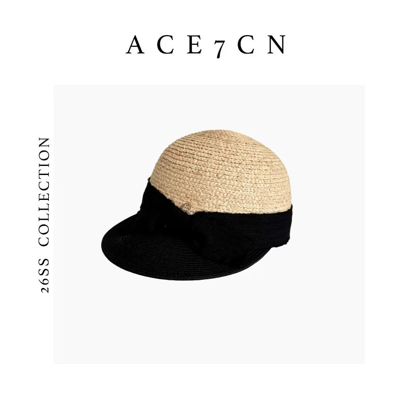 Two-Tone Bow Raffia Equestrian Cap — ACE7CN