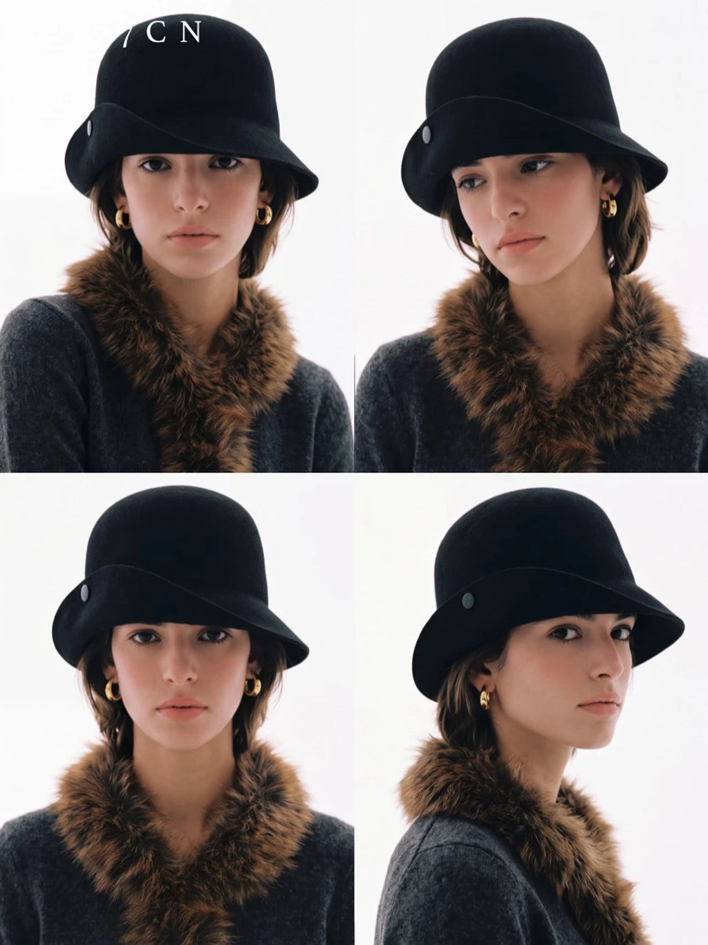 Turn-Up Wide-Brim Wool Dome Hat — ACE7CN