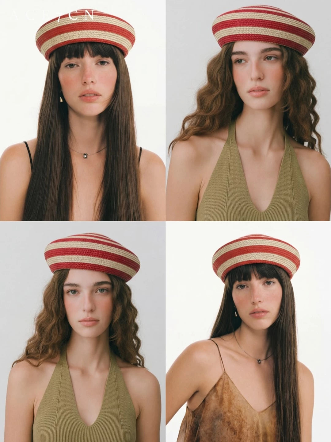 Striped Brimless Straw Pillbox Hat — ACE7CN