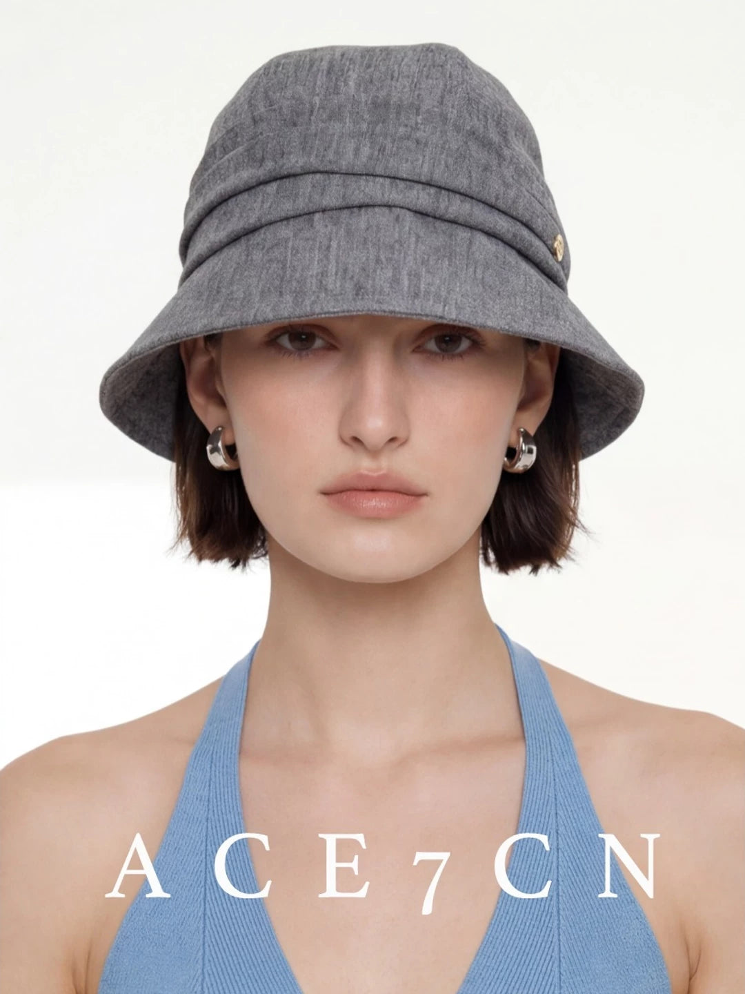 Pleated Wide-Brim Fabric Bucket Hat — ACE7CN