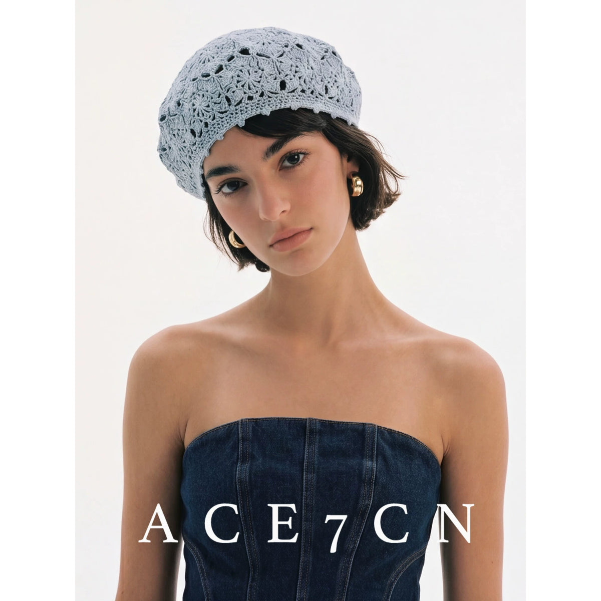 Openwork Crochet Cotton-Linen Beret — ACE7CN
