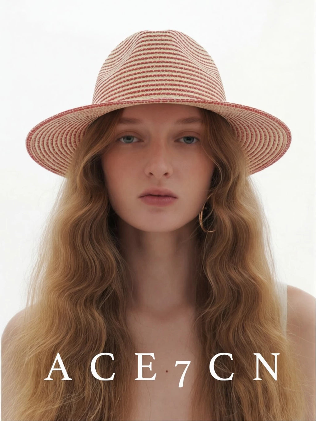 Striped Woven Straw Fedora — ACE7CN