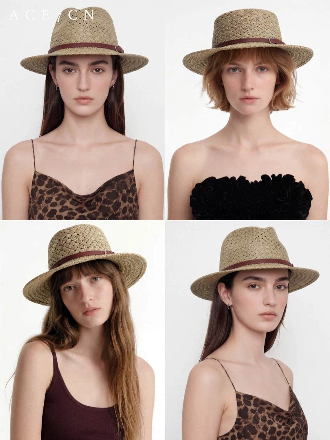 Multicolor Woven Straw Fedora — ACE7CN
