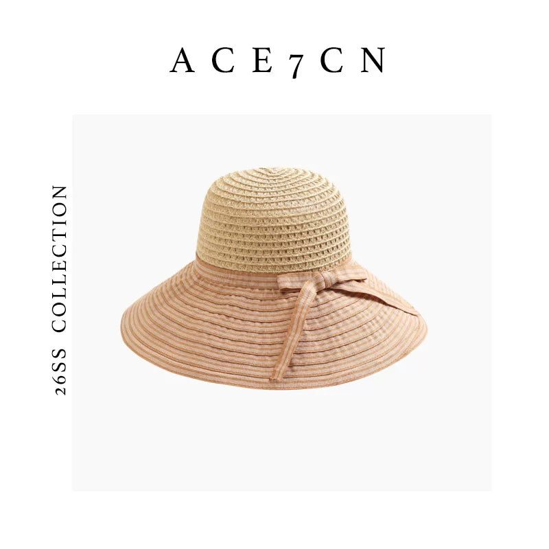 Bow-Trim Straw Sun Hat — ACE7CN