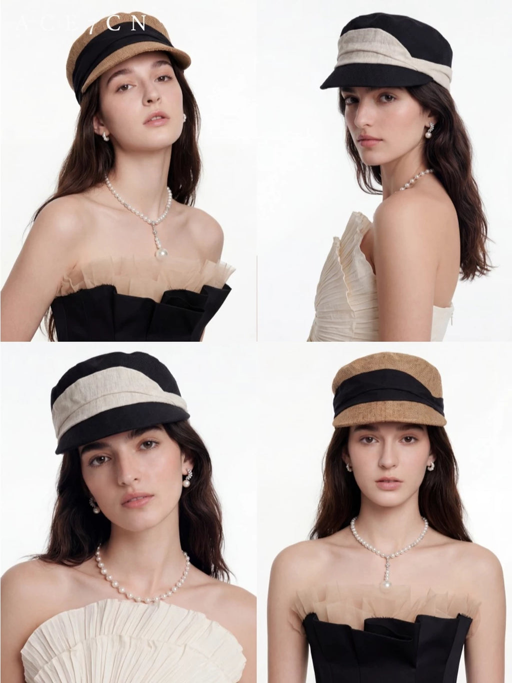 Two-Tone Cotton-Linen Equestrian Cap — ACE7CN