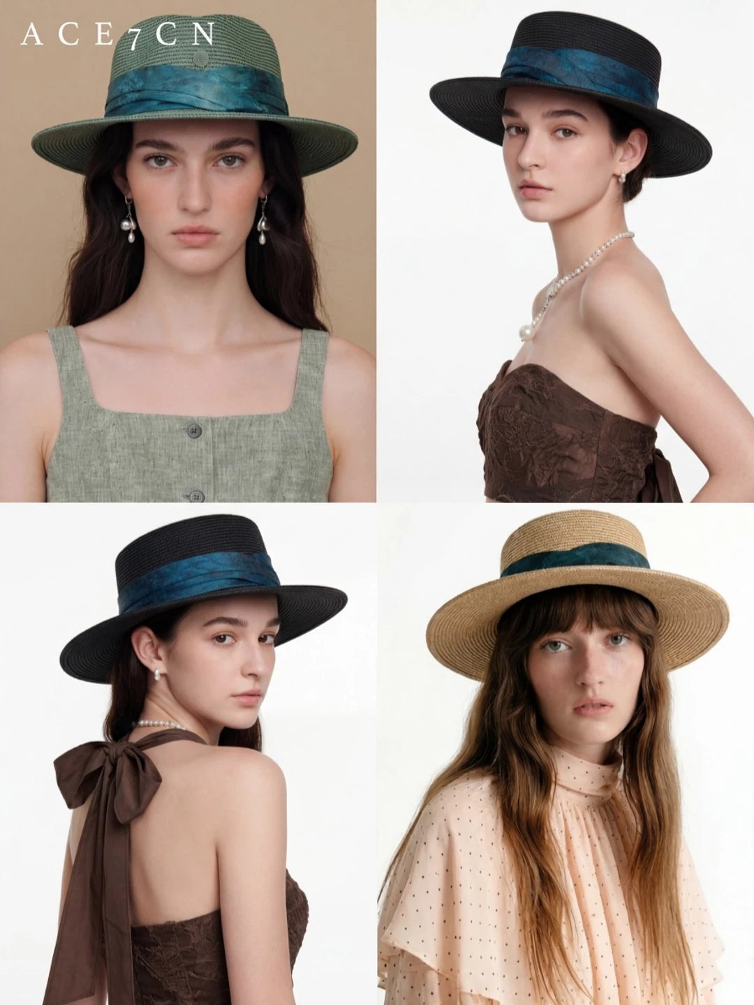 Satin-Ribbon Straw Fedora — ACE7CN
