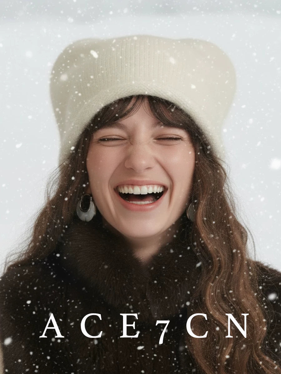 Nordic Snow Cat-Ear Beanie Angora Warm Knit