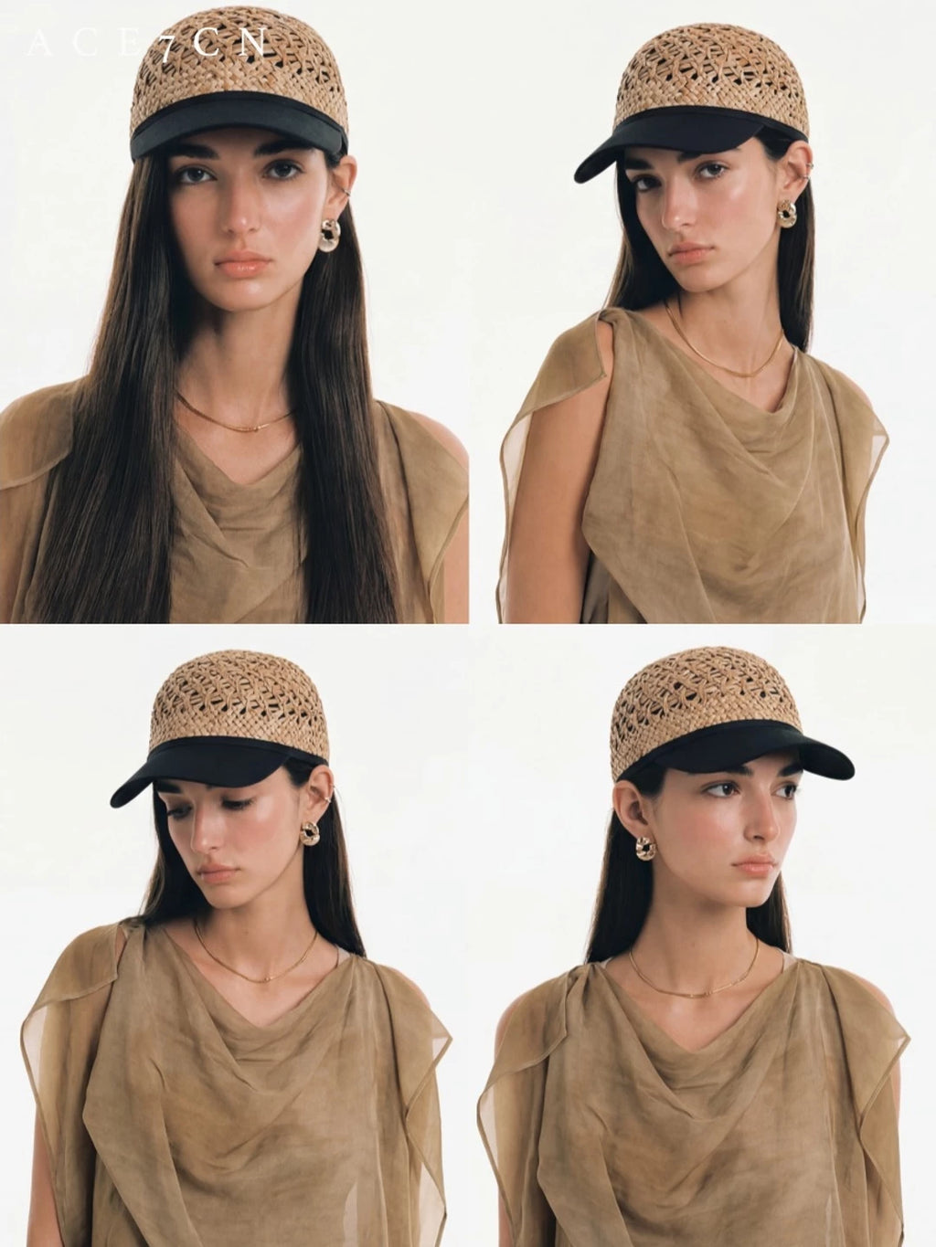 Openwork Straw Equestrian Cap — ACE7CN
