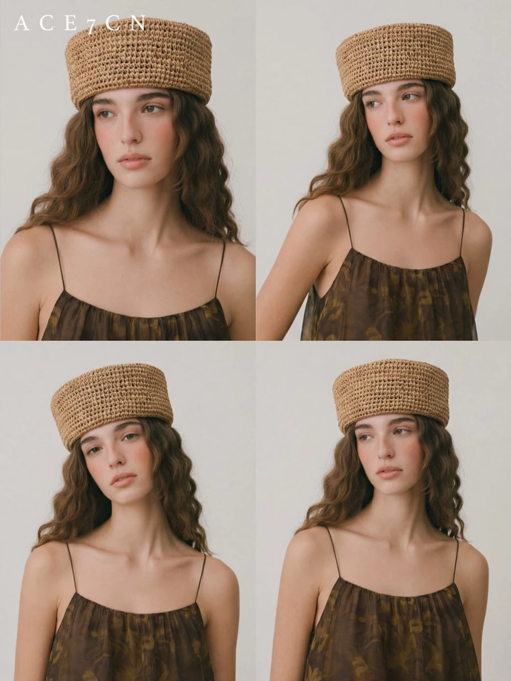 Openwork Straw Pillbox Hat — ACE7CN