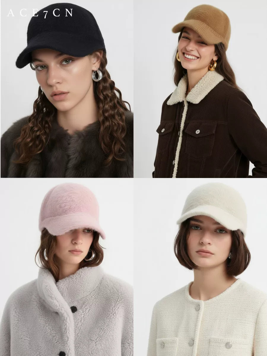 Curved-Brim Plush Knit Baseball Cap — ACE7CN
