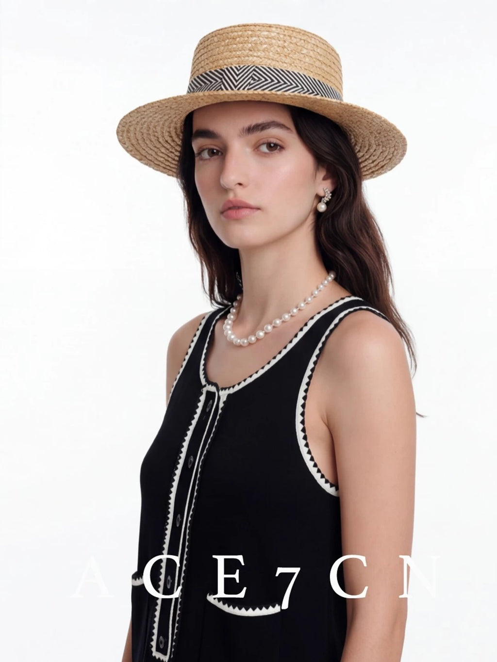Striped Hand-Woven Straw Fedora — ACE7CN