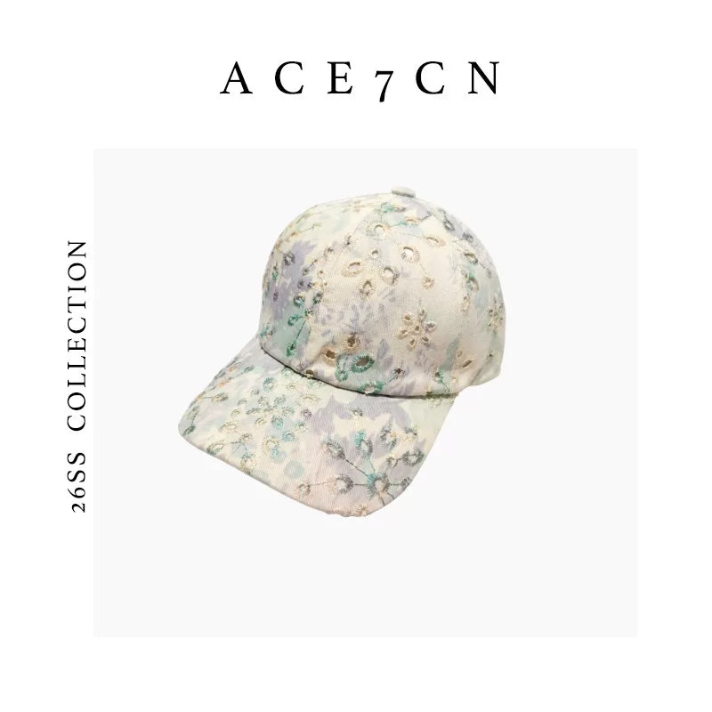 Ink-Floral Embroidered Equestrian Cap — ACE7CN