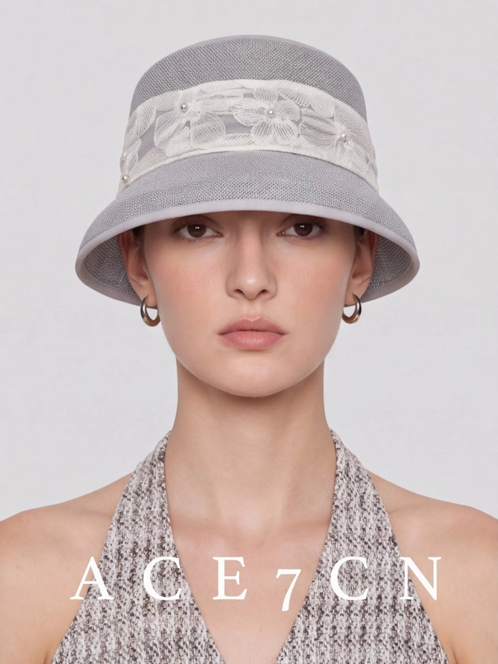 Lace-Trim Straw Bucket Hat — ACE7CN