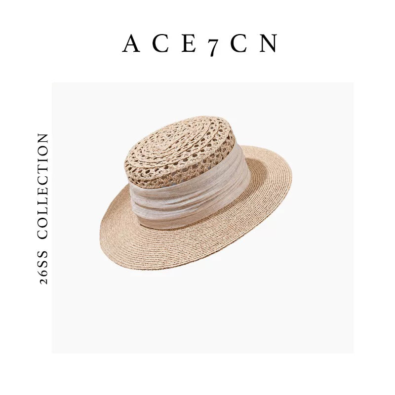 Openwork Silk-Raffia Flat-Brim Fedora — ACE7CN