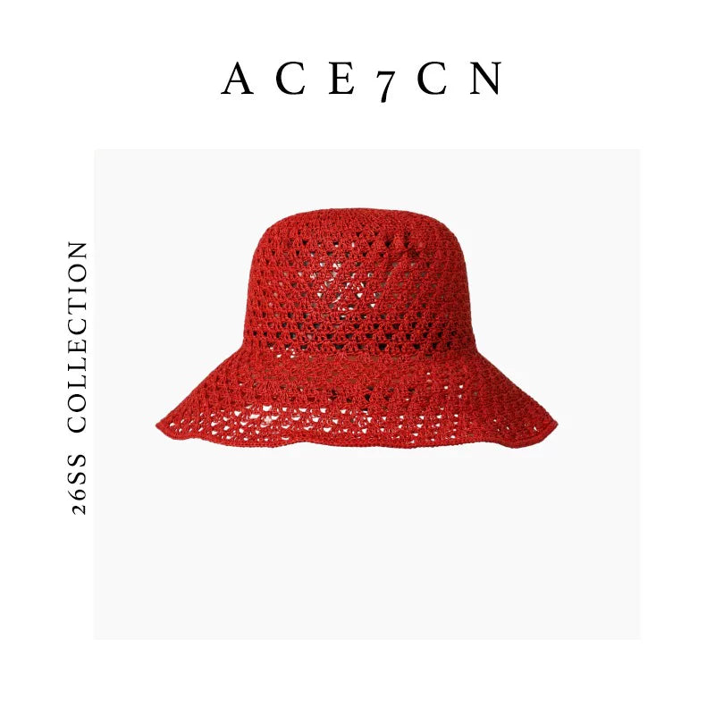 Foldable Openwork Straw Bucket Hat — ACE7CN