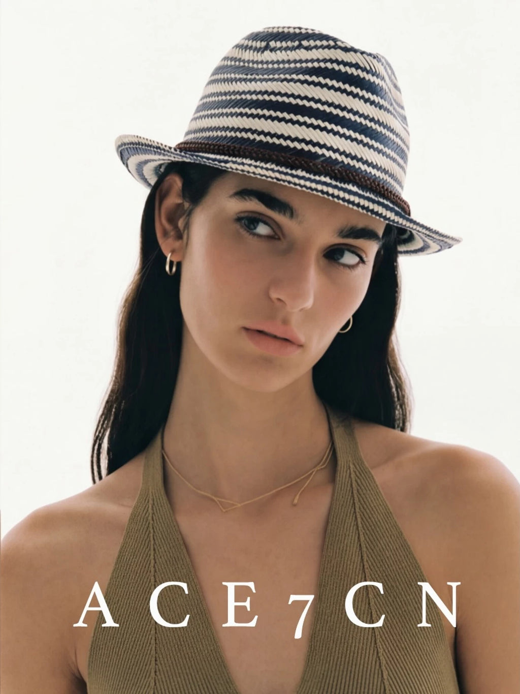 Blue-Striped Straw Panama Hat — ACE7CN