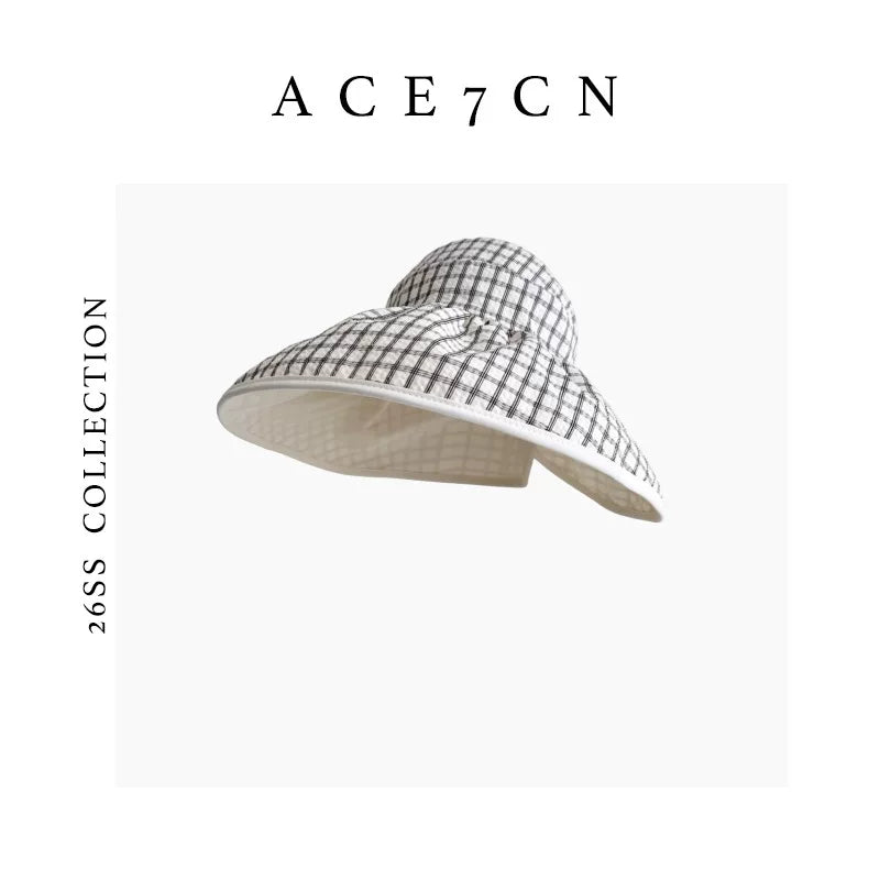 Reversible Plaid Wide-Brim Bucket Hat — ACE7CN