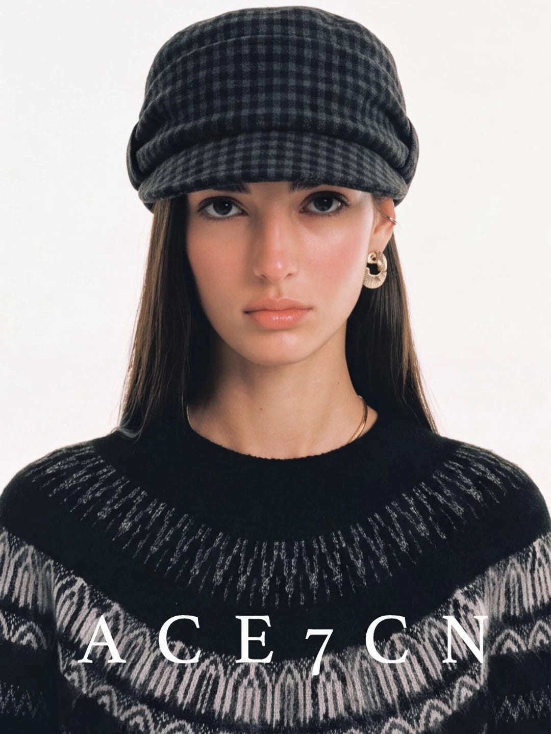 Plaid Wool-Blend Equestrian Cap — ACE7CN