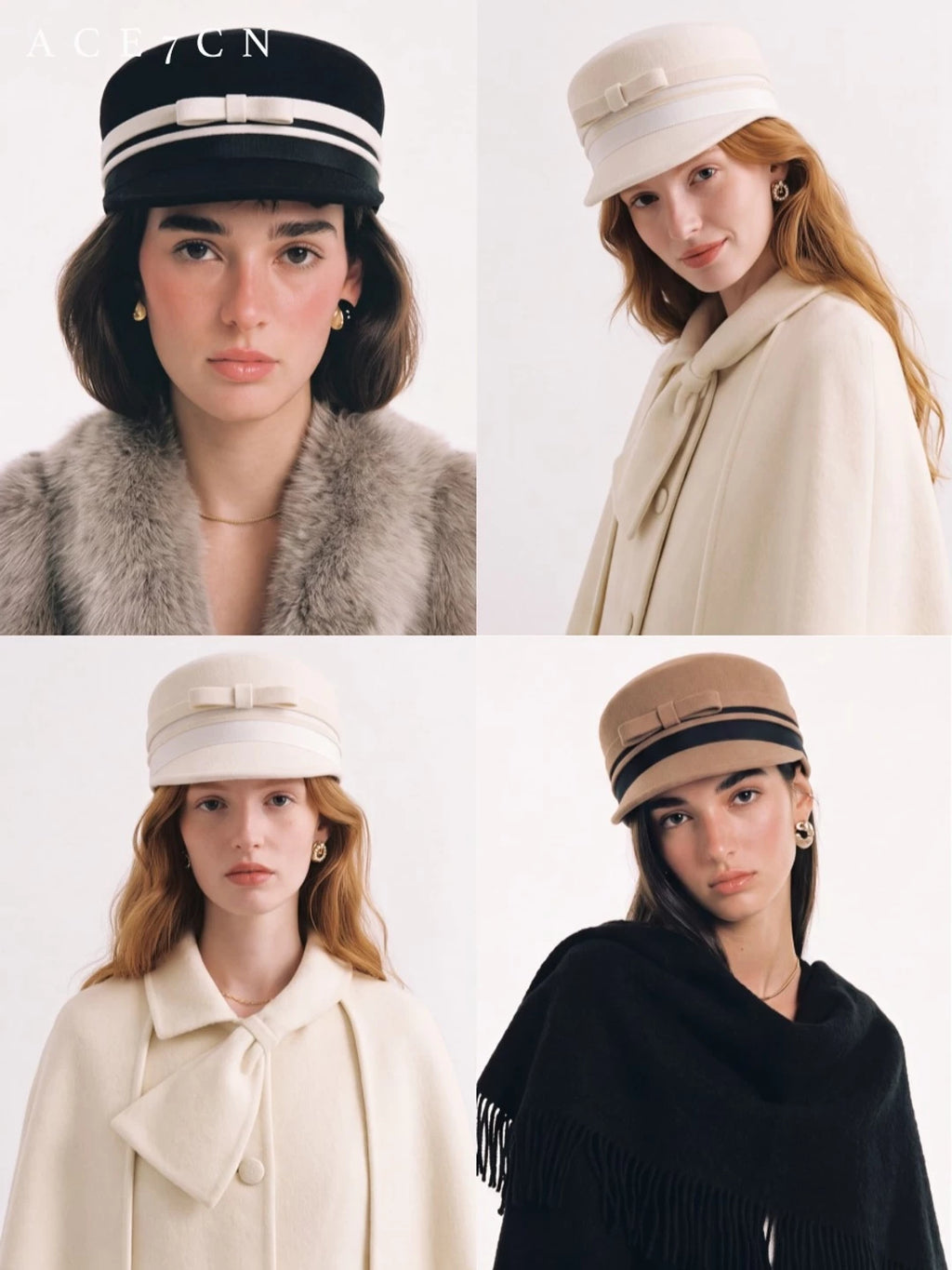 Bow-Detail Wool Felt Equestrian Cap — ACE7CN