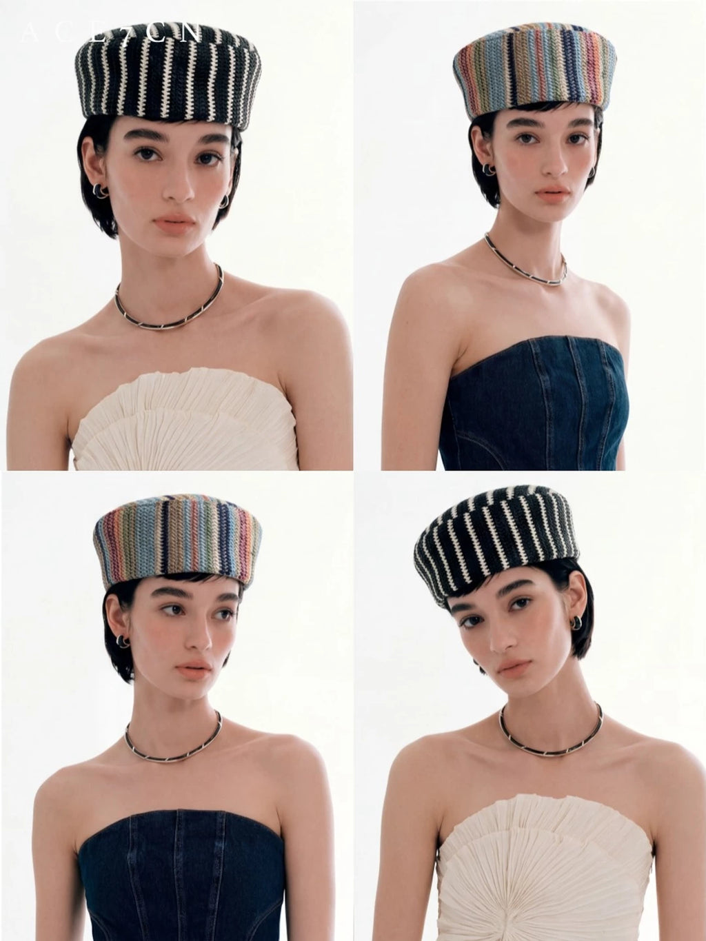 Multicolor-Stripe Tweed Pillbox Hat — ACE7CN