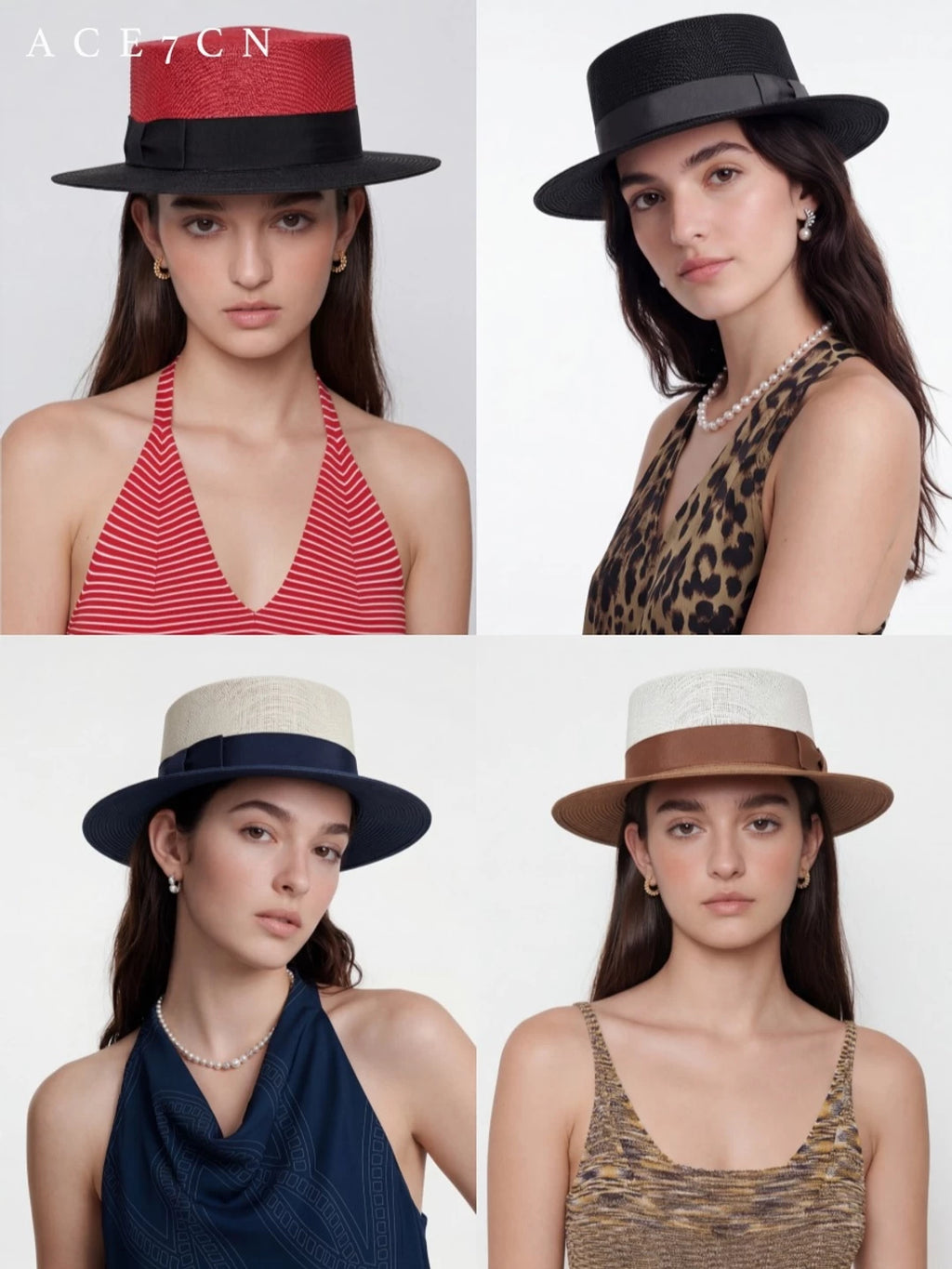 Color-Block Flat-Top Panama Hat — ACE7CN