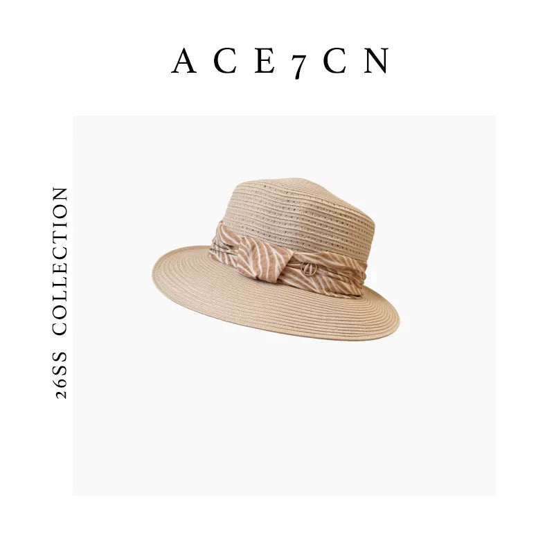 Pleated-Ribbon Wide-Brim Straw Panama Hat — ACE7CN