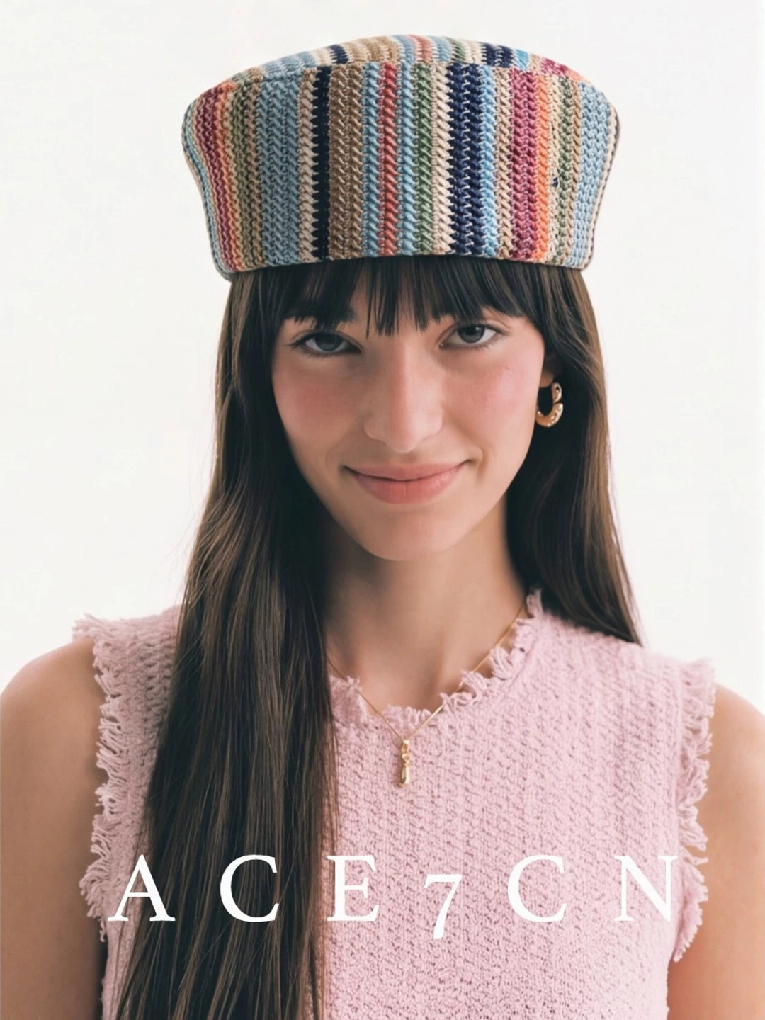 Striped Woven Pillbox Hat — ACE7CN