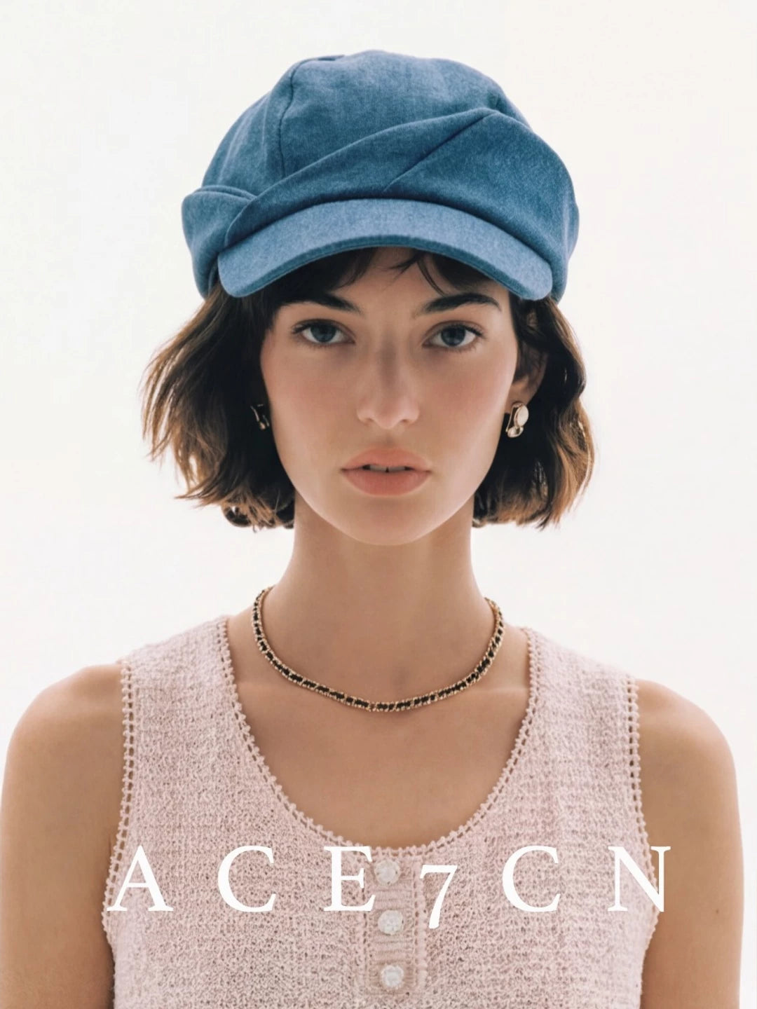 Roll-Brim Denim Newsboy Cap — ACE7CN