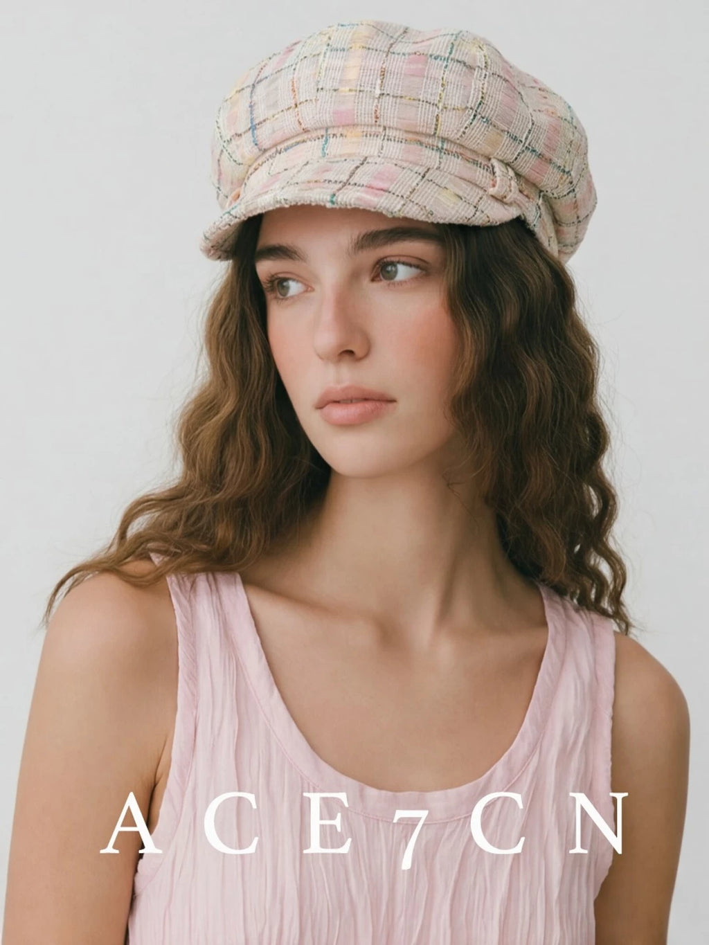 Multicolor Tweed Newsboy Cap — ACE7CN