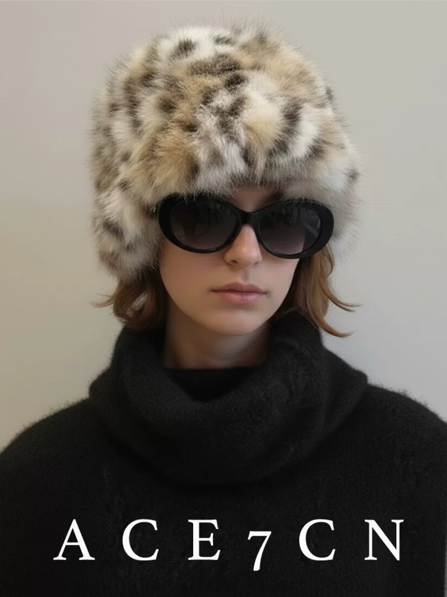 Leopard Faux-Mink Ski Bucket Hat — ACE7CN
