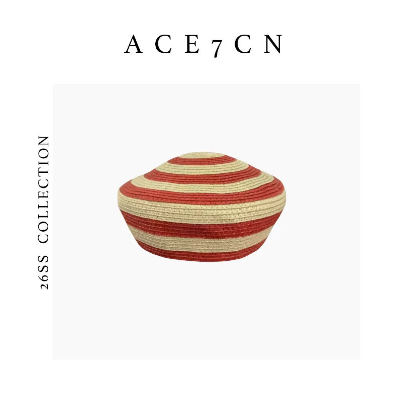 Domed Striped Straw Pillbox Hat — ACE7CN