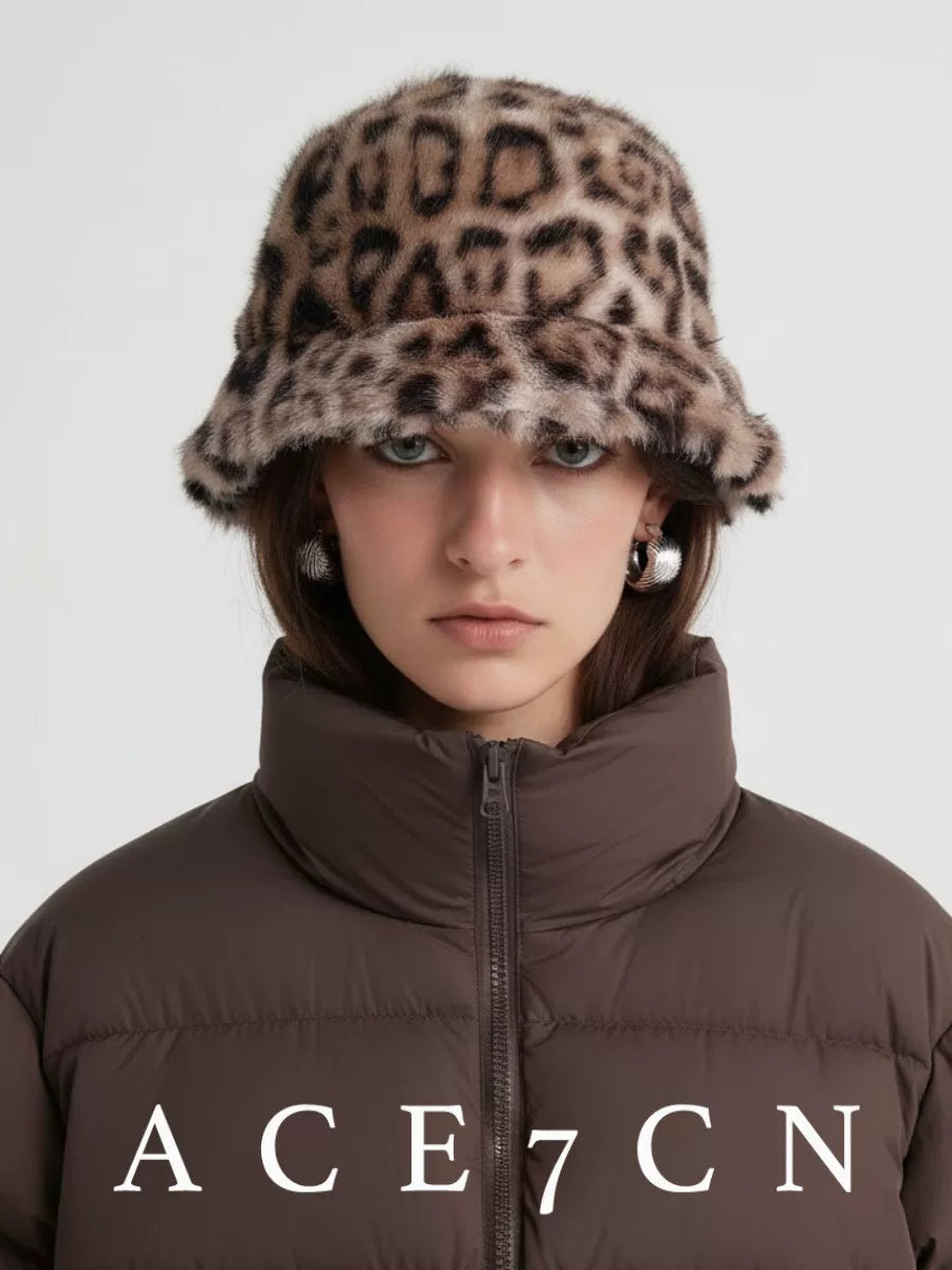 Leopard-Print Faux-Fur Bucket Hat — ACE7CN