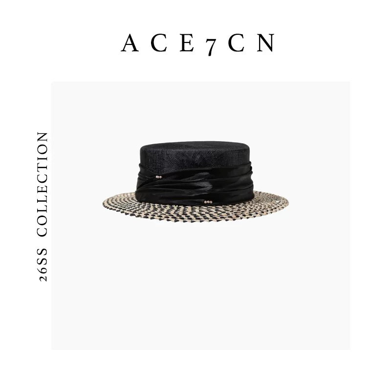 Satin-Band Wide-Brim Straw Boater — ACE7CN