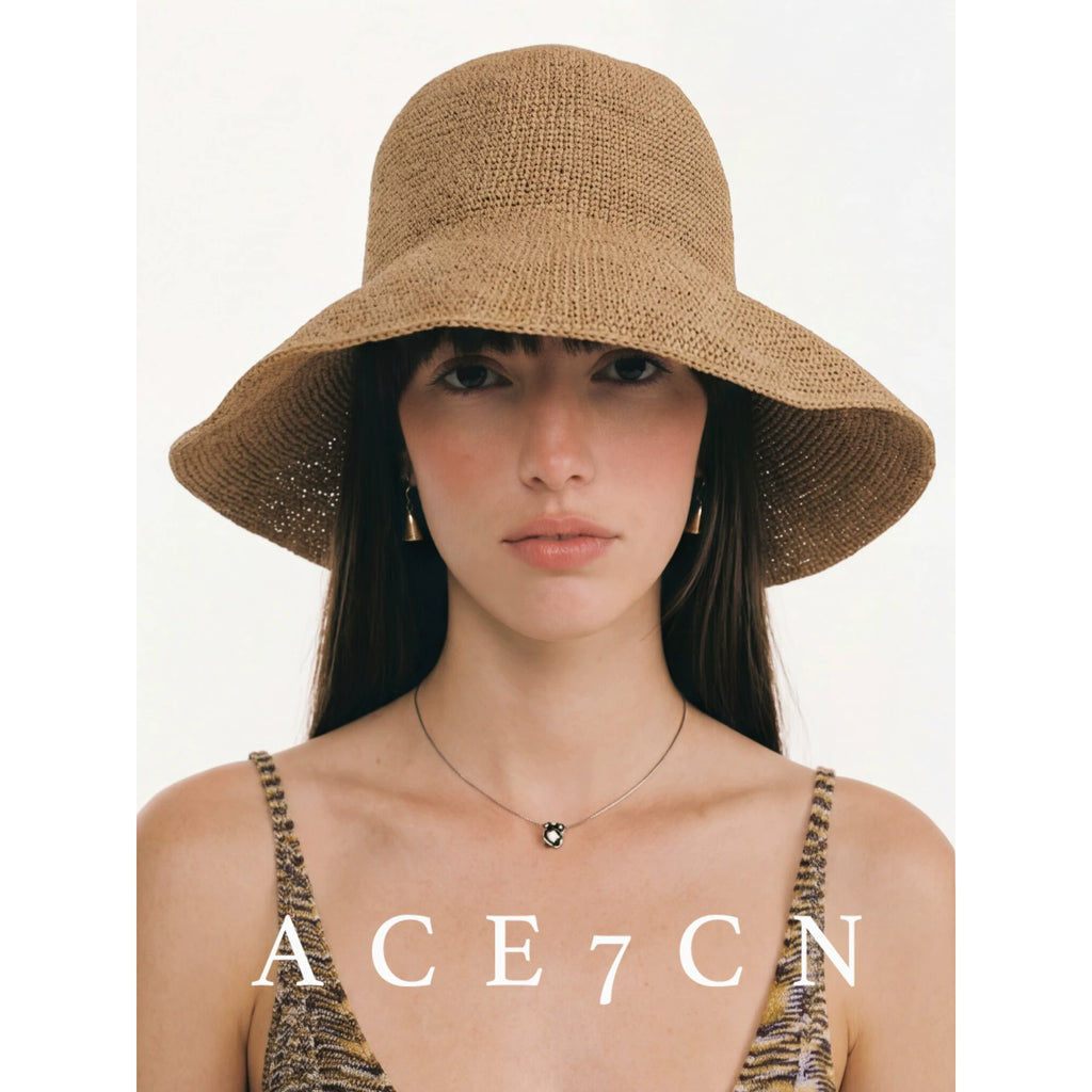 Foldable Hand-Crochet Wide-Brim Bucket Hat — ACE7CN