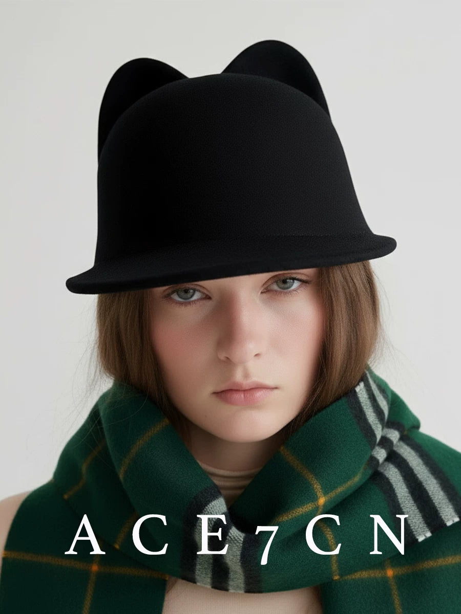 Sculpted Cat-Ear Wool Equestrian Cap — ACE7CN