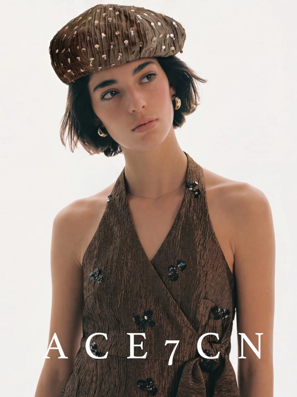 Sequin-Embellished Tencel-Linen Beret — ACE7CN