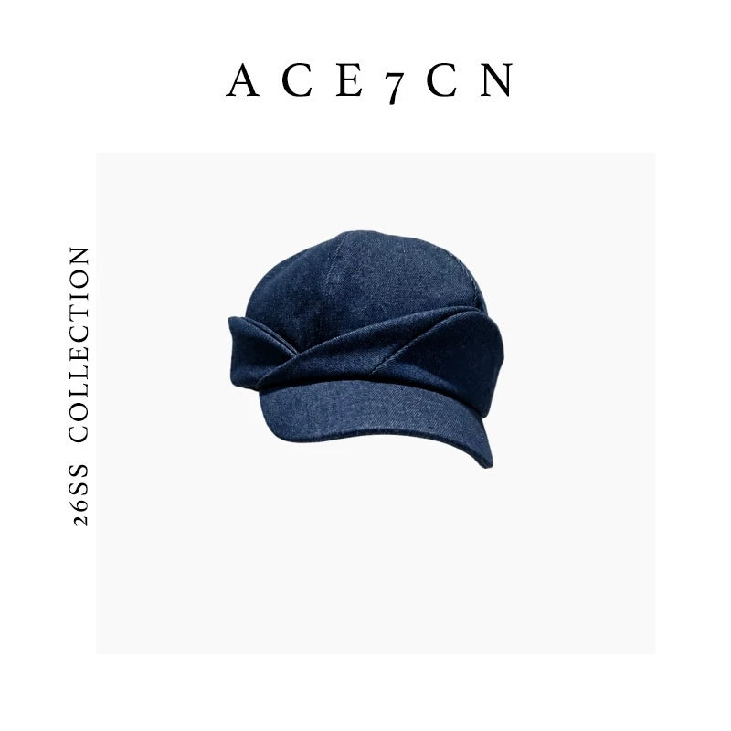 Roll-Brim Denim Newsboy Cap — ACE7CN