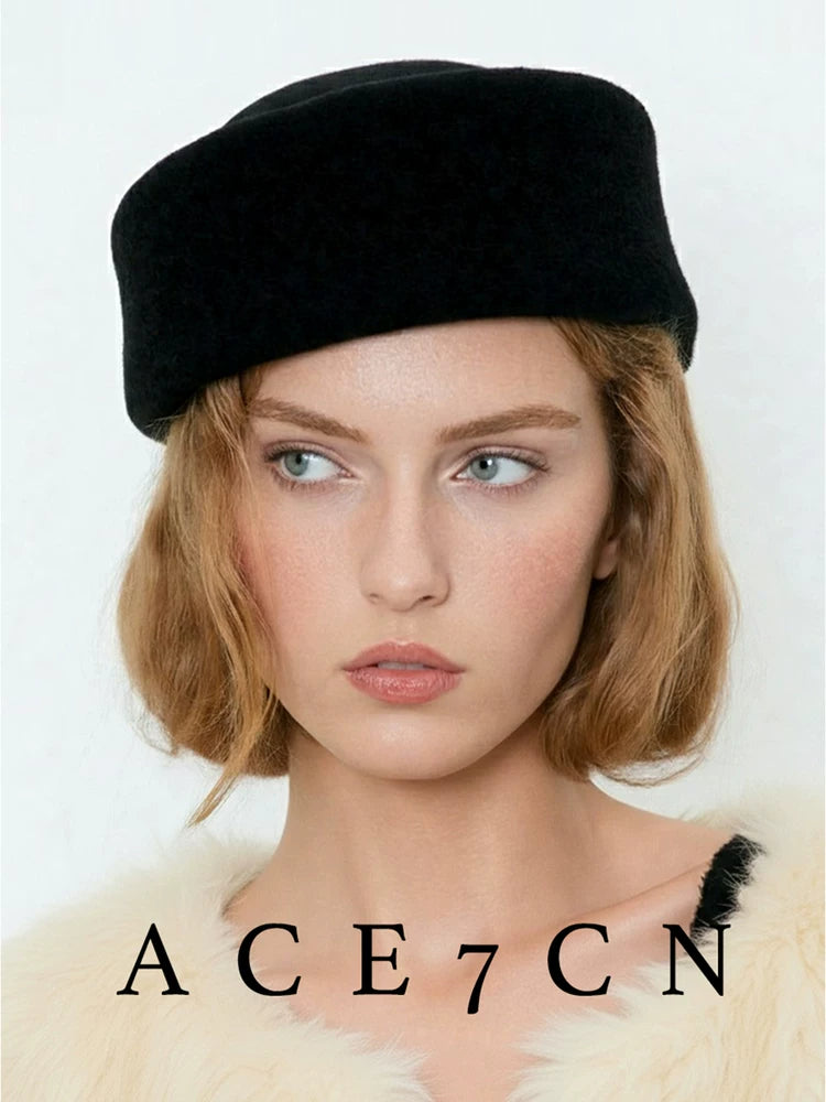 Round-Crown Wool Pillbox Hat — ACE7CN