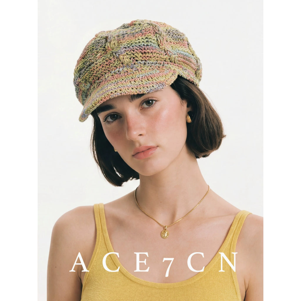 Hand-Crochet Cotton-Linen Newsboy Cap — ACE7CN