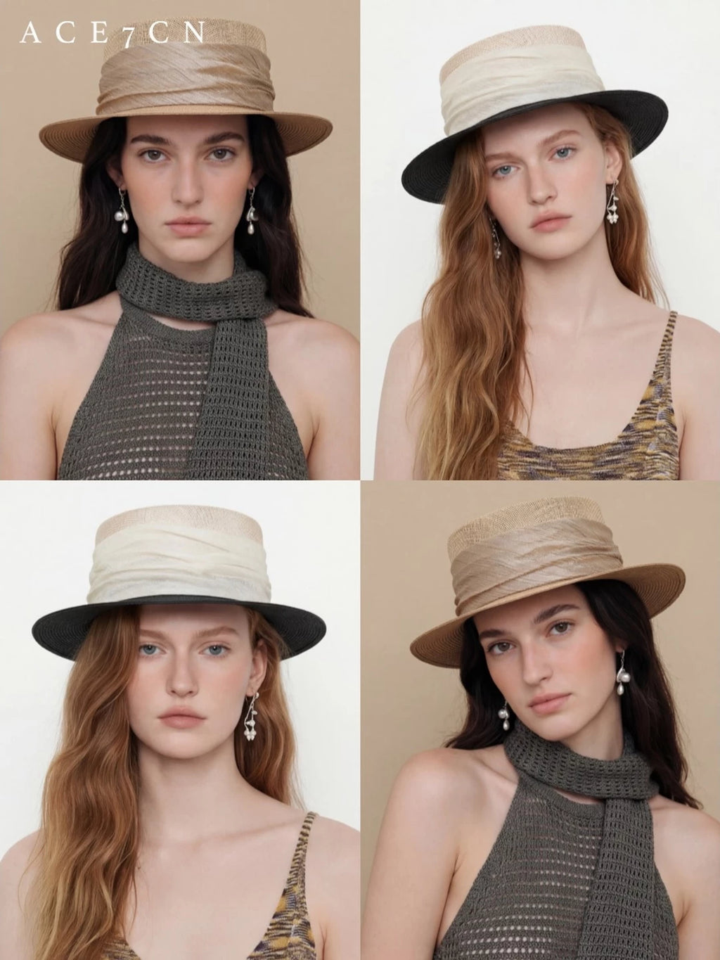 Wide-Brim Flat-Top Straw Boater — ACE7CN
