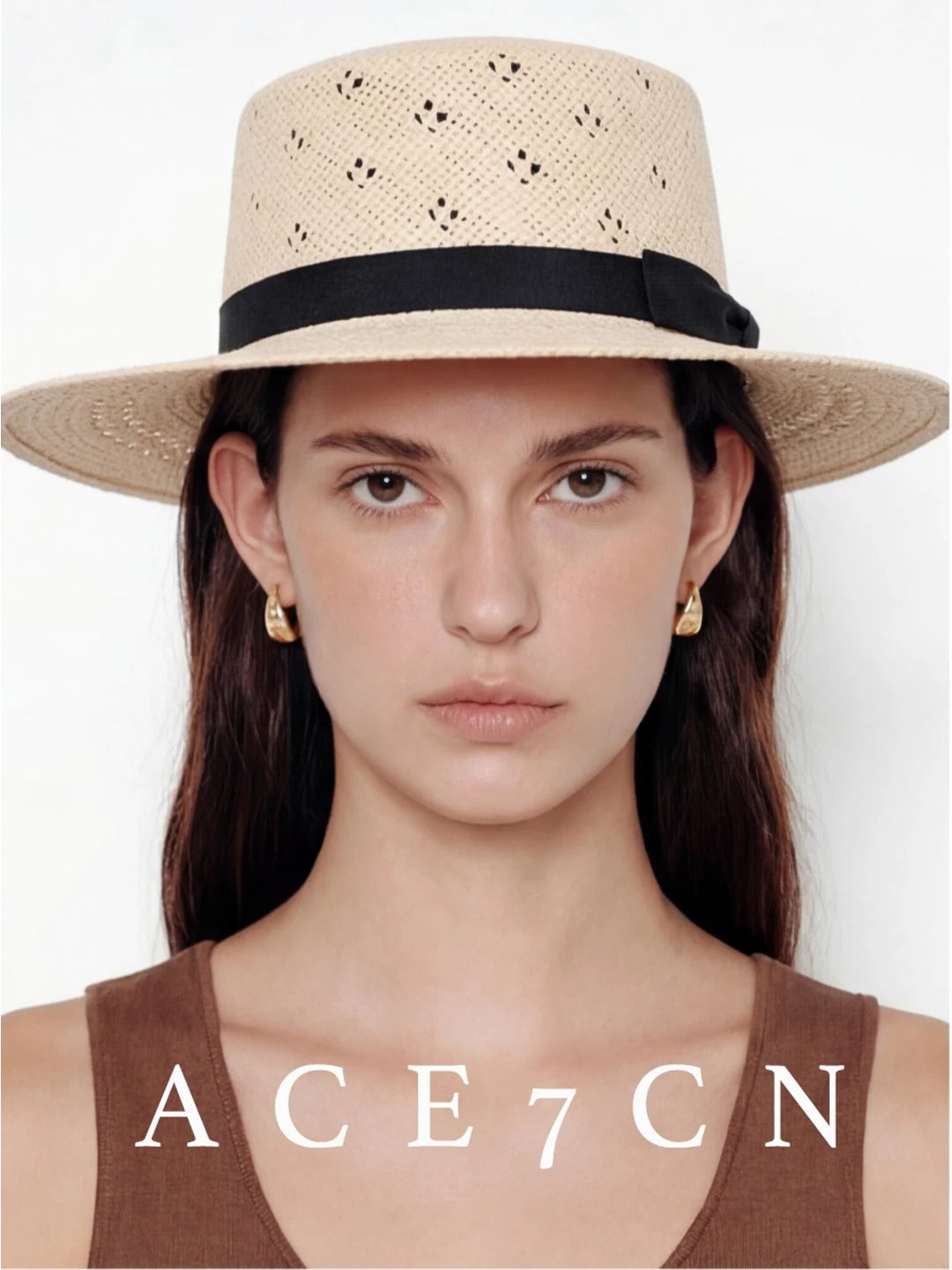 British Classic Straw-Woven Openwork Dress Hat Bow