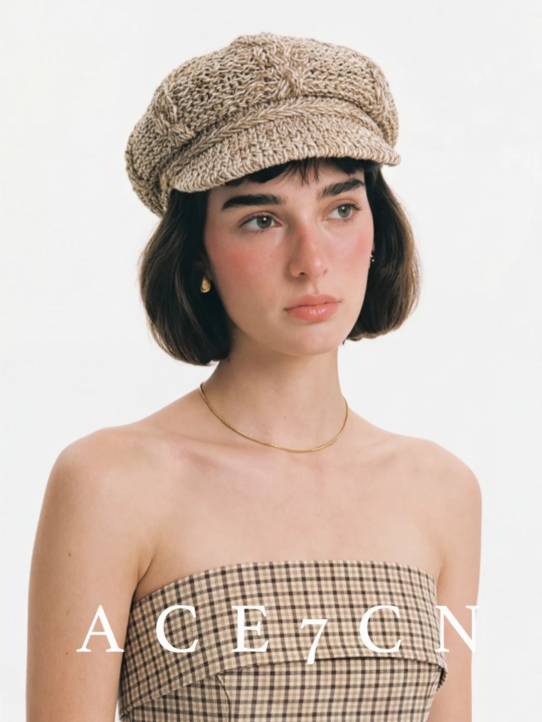 Hand-Crochet Cotton-Linen Newsboy Cap — ACE7CN