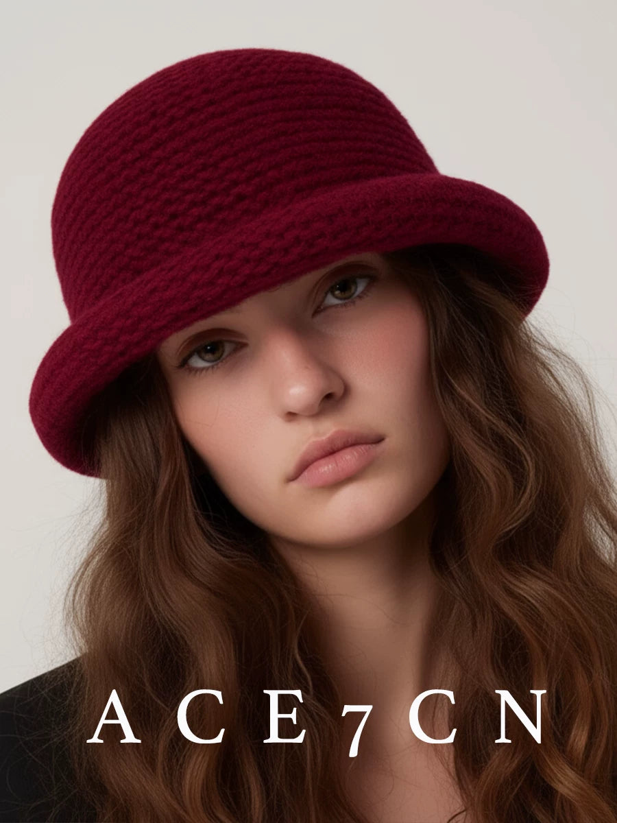 Roll-Brim Crochet Cashmere Bucket Hat — ACE7CN