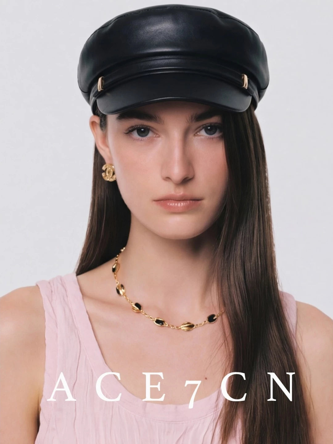 Short-Brim Leather Equestrian Cap — ACE7CN