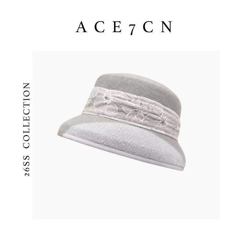 Lace-Trim Straw Bucket Hat — ACE7CN