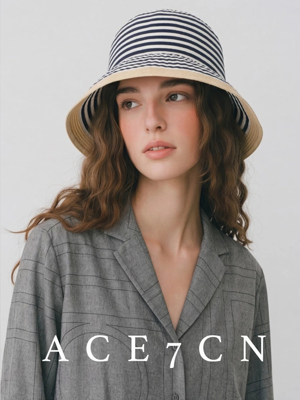 Foldable Striped Paper-Straw Bucket Hat — ACE7CN